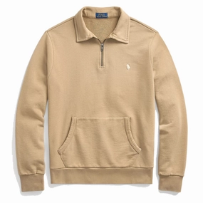 Polo Ralph Lauren Loopback Fleece Quarter-Zip Sweatshirt Desert Khaki mens long sleeves cheap
