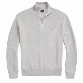 Polo Ralph Lauren Mesh-Knit Cotton Quarter-Zip Jumper Andover Heather mens sweaters cheap