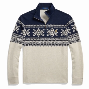 Polo Ralph Lauren Snowflake Double Knit Pullover Andres Geometric Navy mens sweaters cheap