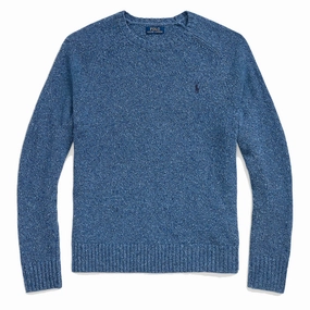 Polo Ralph Lauren Speckled Wool Blend Crew Neck Jumper Chambray Blue Donegal mens sweaters cheap