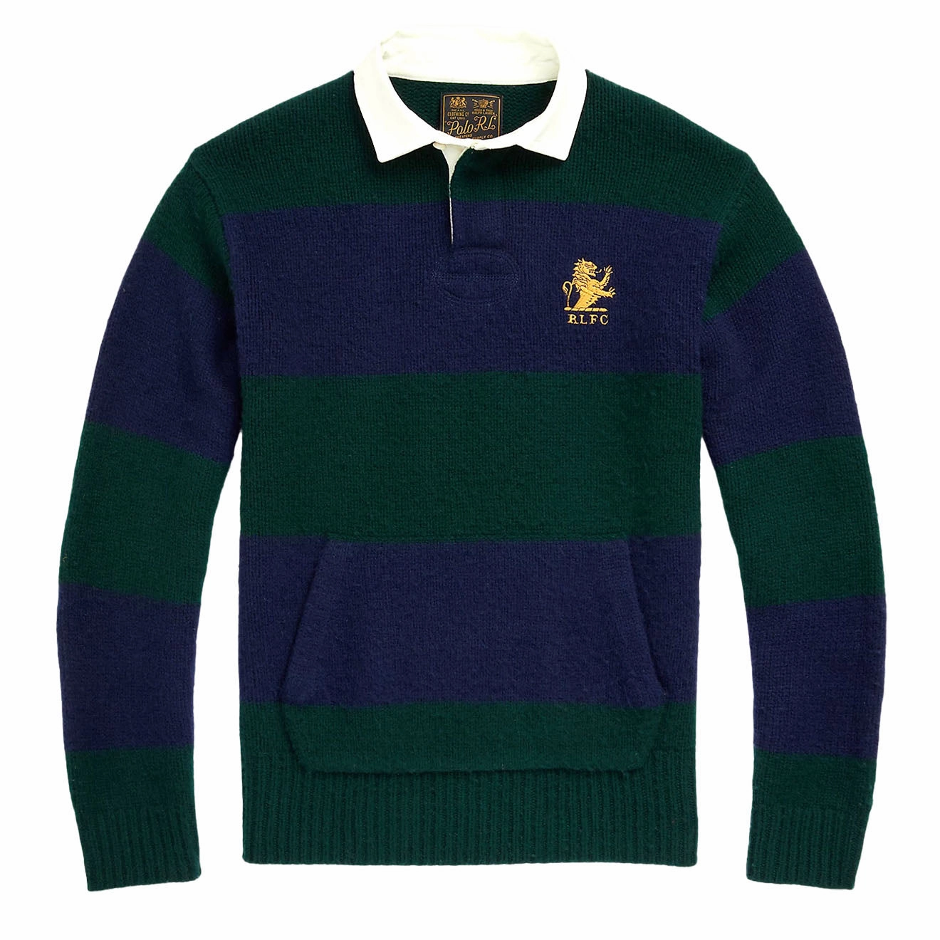 Polo Ralph Lauren Striped Wool-Cashmere Rugby Jumper Moss Agate Combo mens sweaters cheap
