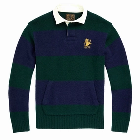 Polo Ralph Lauren Striped Wool-Cashmere Rugby Jumper Moss Agate Combo mens t-shirts outlet