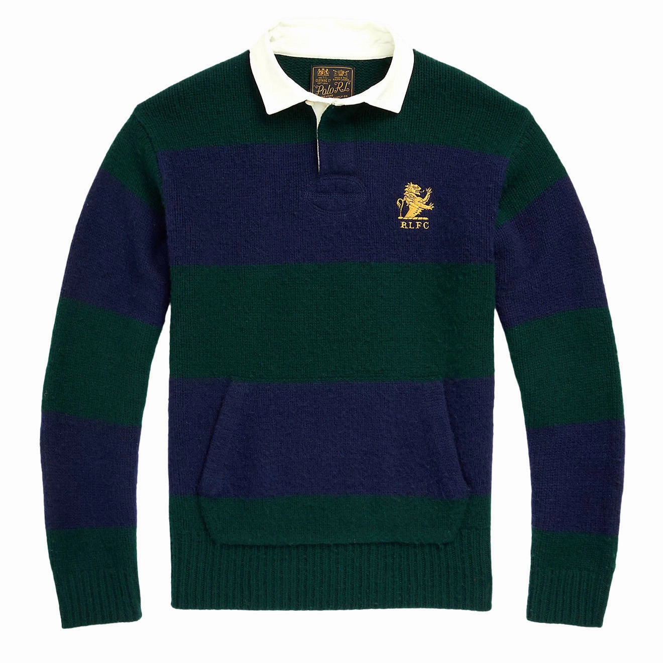Polo Ralph Lauren Striped Wool-Cashmere Rugby Jumper Moss Agate Combo mens t-shirts outlet