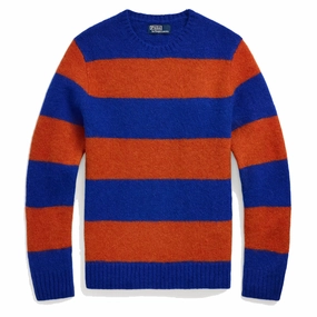 Polo Ralph Lauren Suede-Patch Striped Sweater Blue Orange Combo mens sweaters cheap