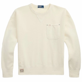 Polo Ralph Lauren Vintage Fit Fleece Pocket Sweatshirt Deckwash White mens long sleeves cheap