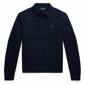 Polo Ralph Lauren Wool-Cashmere Polo-Collar Jumper Hunter Navy mens sweaters cheap