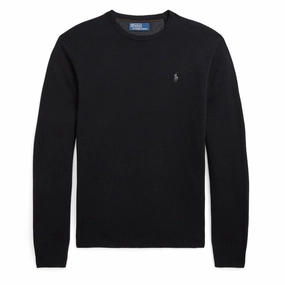 Polo Ralph Lauren Wool Crew Neck Knit Polo Black mens sweaters cheap