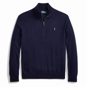 Polo Ralph Lauren Wool Half Zip Pullover Hunter Navy mens sweaters cheap