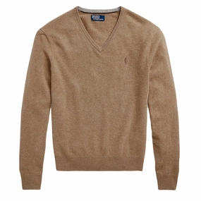 Polo Ralph Lauren Wool V-Neck Jumper Honey Brown Heather mens sweaters cheap