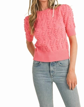 Popcorn Knit Short Sleeve Sweater In Pink Tops Womens - peplum tops outlet
