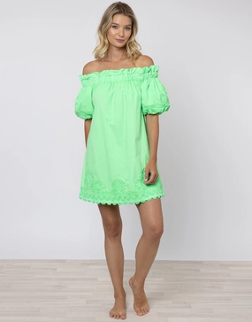 Poplin Off Shoulder Mini Dress with Ric-Rac - Apple Swim Womens - bikinis clearance