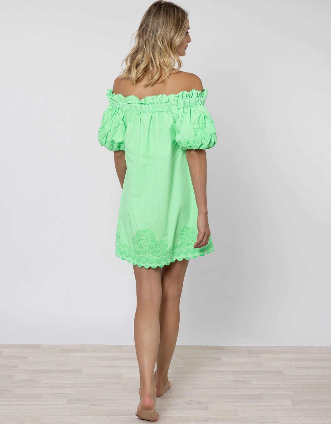 Poplin Off Shoulder Mini Dress with Ric-Rac - Apple