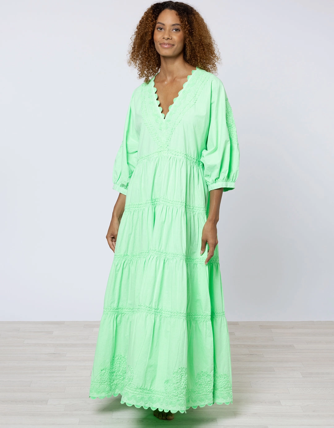 Poplin V-Neck Loose Maxi Dress with Ric-Rac - Apple Swim Womens - bikinis clearance