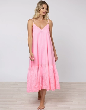 Poplin V-Neck Midi Dress with Cord Flower - Pink Grapefruit Swim Womens - bikinis clearance