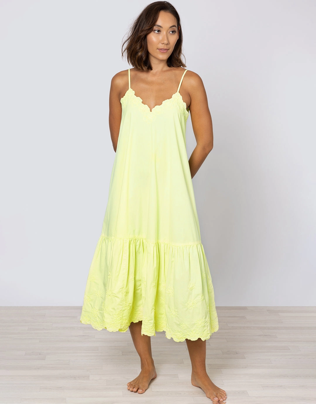 Poplin V-Neck Midi Dress with Cord Flower - Sherbet Lemon Swim Womens - bikinis clearance