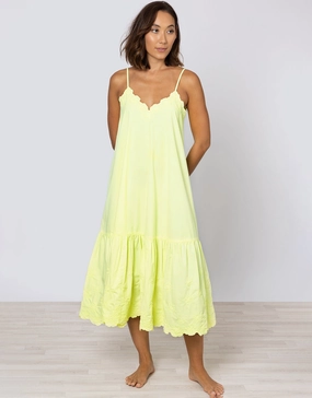 Poplin V-Neck Midi Dress with Cord Flower - Sherbet Lemon Swim Womens - bikinis clearance