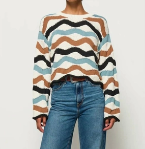 Poppy Pullover Sweater In Multi Waves Tops Womens - puff-sleeve tops