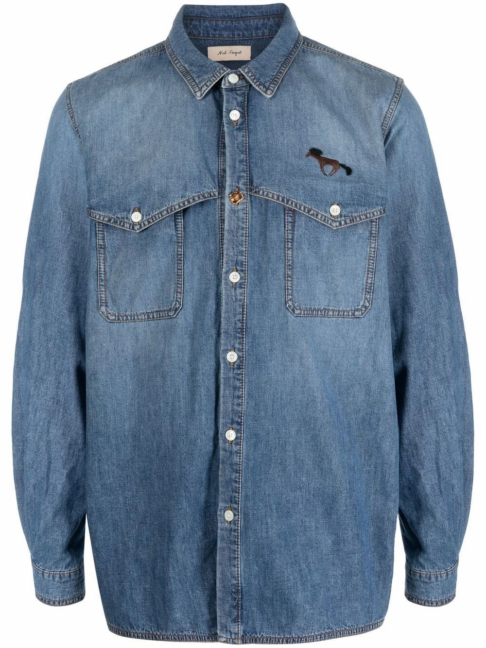 Press-Stud Fastening Denim Shirt mens polos clearance