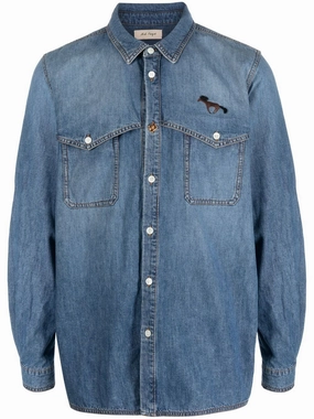 Press-Stud Fastening Denim Shirt mens polos clearance