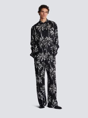Printed Satin Palm Tree Shirt Tops Mens - graphic tees sale