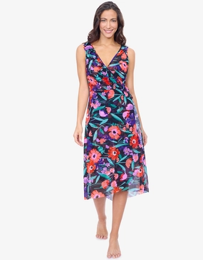 Profile Marguerite Mesh Wrap Dress - Black Multi Swim Womens - bikinis clearance