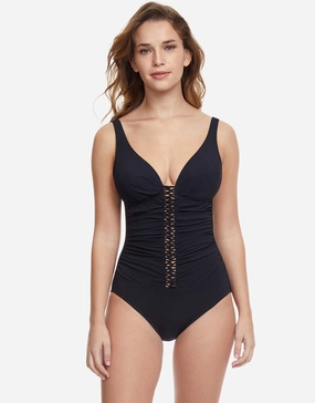 Profile Twist D Cup Plunge V Neck Swimsuit - Black Swim Womens - sport swimwear clearance
