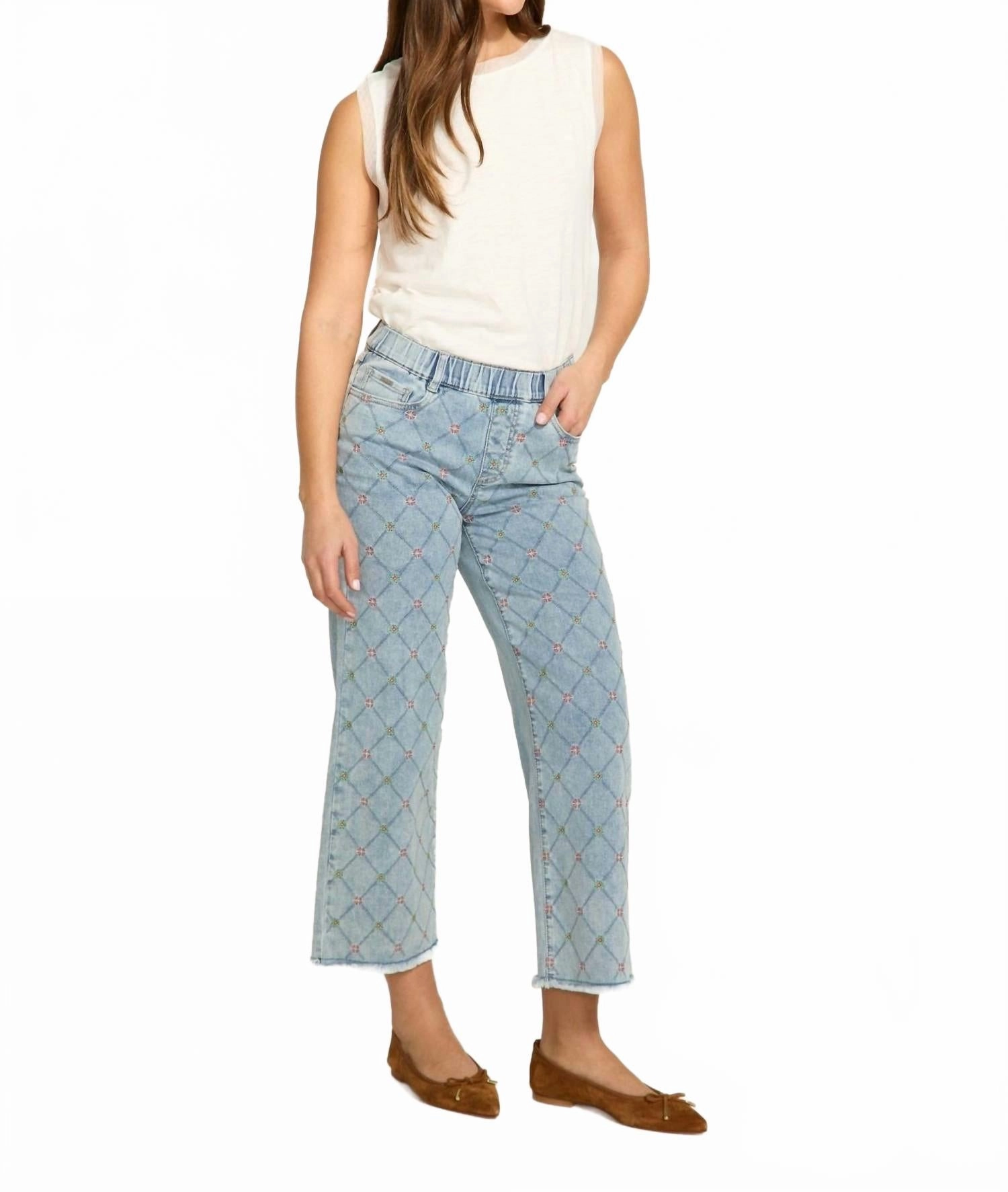 Pull-On Wide Leg Crop Jeans In Blue