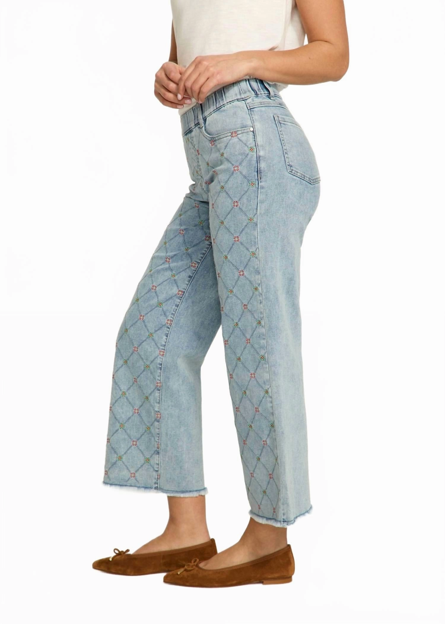 Pull-On Wide Leg Crop Jeans In Blue
