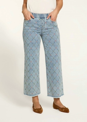 Pull-On Wide Leg Crop Jeans In Blue womens corduroy pants cheap