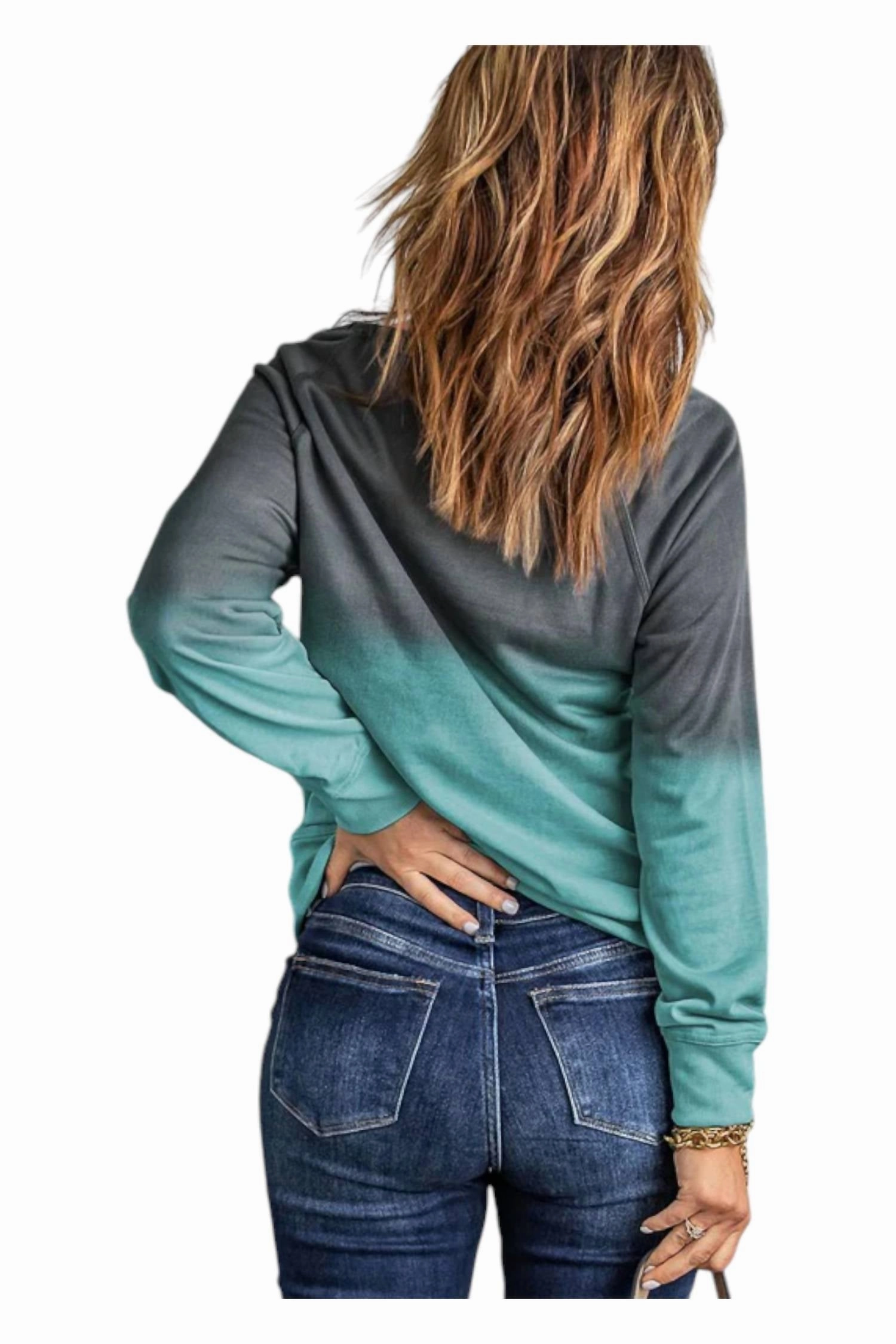 Pullover Sweatshirt In Teal Ombre