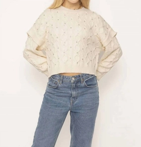 Quinn Embellished Crew In Cream Tops Womens - embroidered tops sale