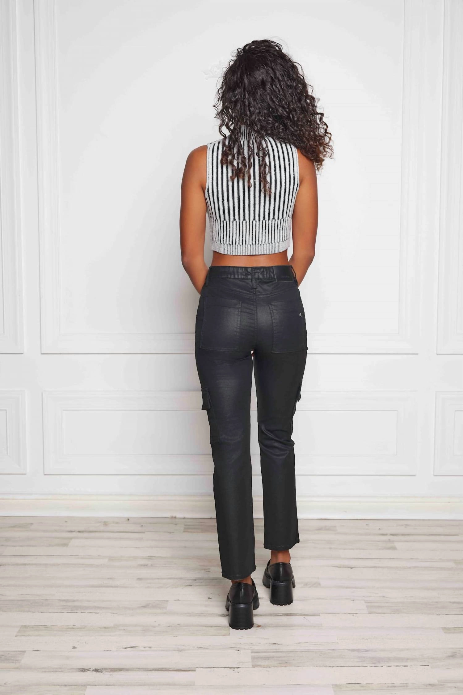 Quinn High Waist Cargo Cigarette Jean In Black