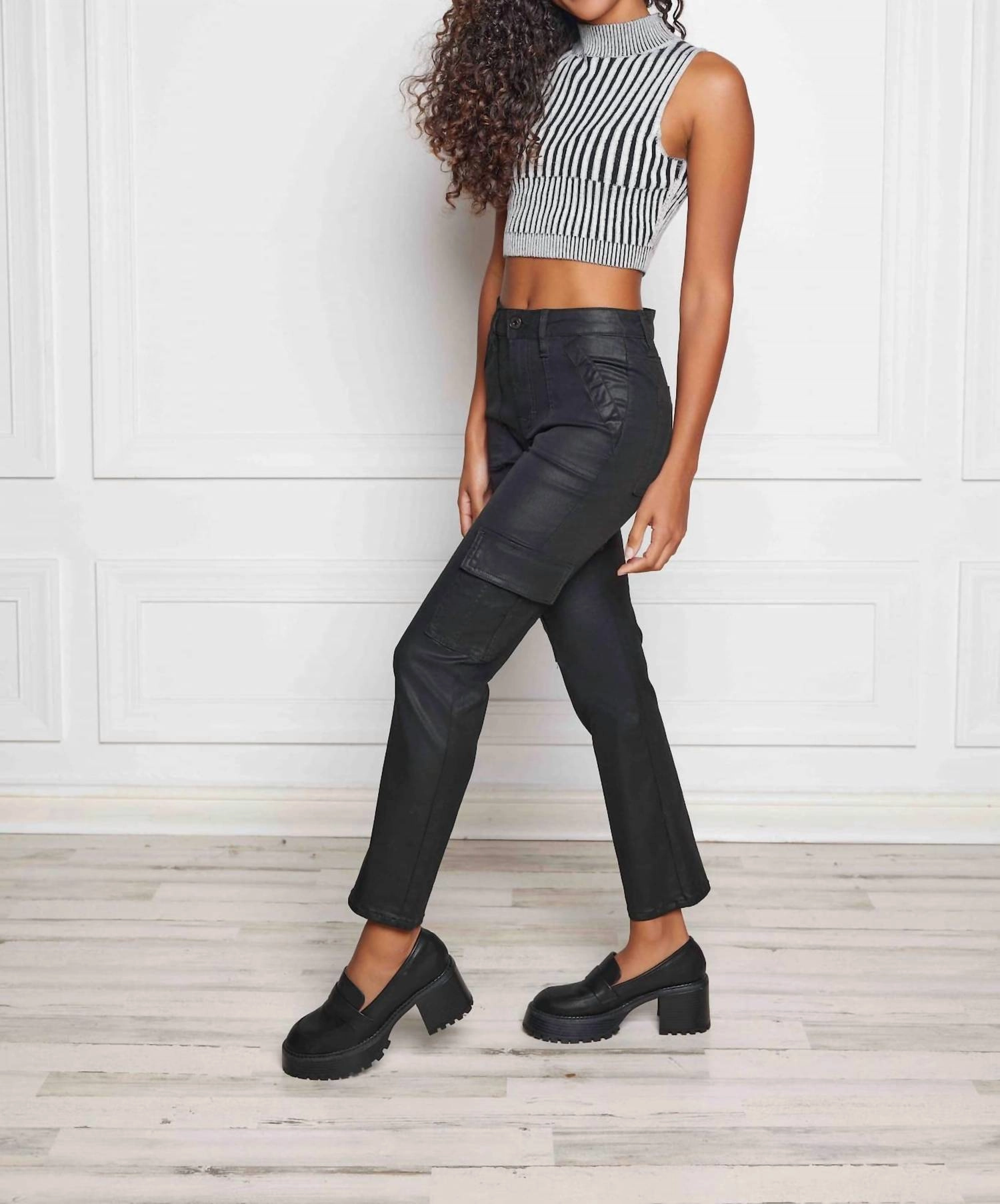 Quinn High Waist Cargo Cigarette Jean In Black