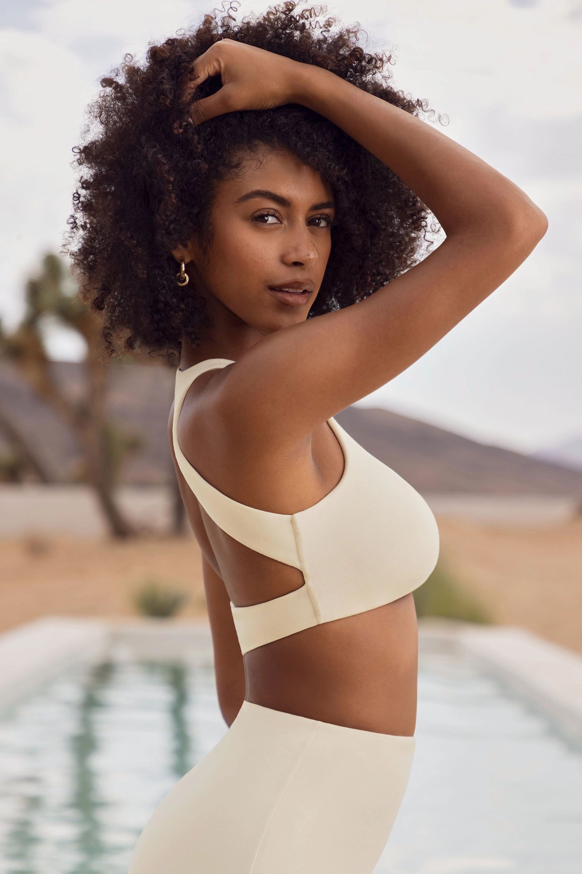 Racer Front Open Back Crop Top in Ivory