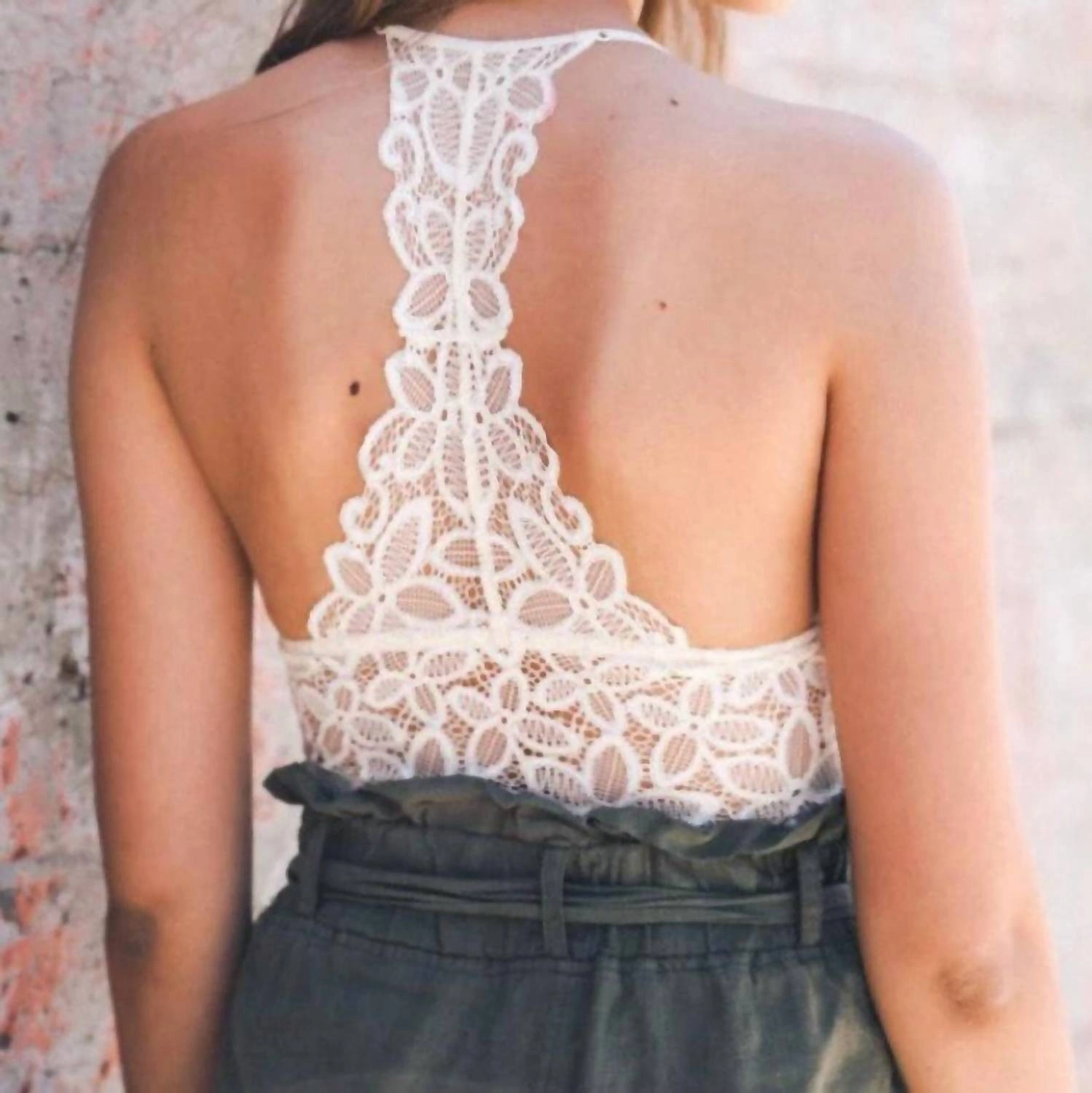 Racerback Flower Lace Bralette In Ivory