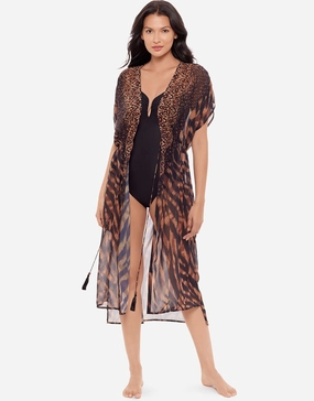 Raya De Safari Beaded Kimono - Black Brown Swim Womens free shipping
