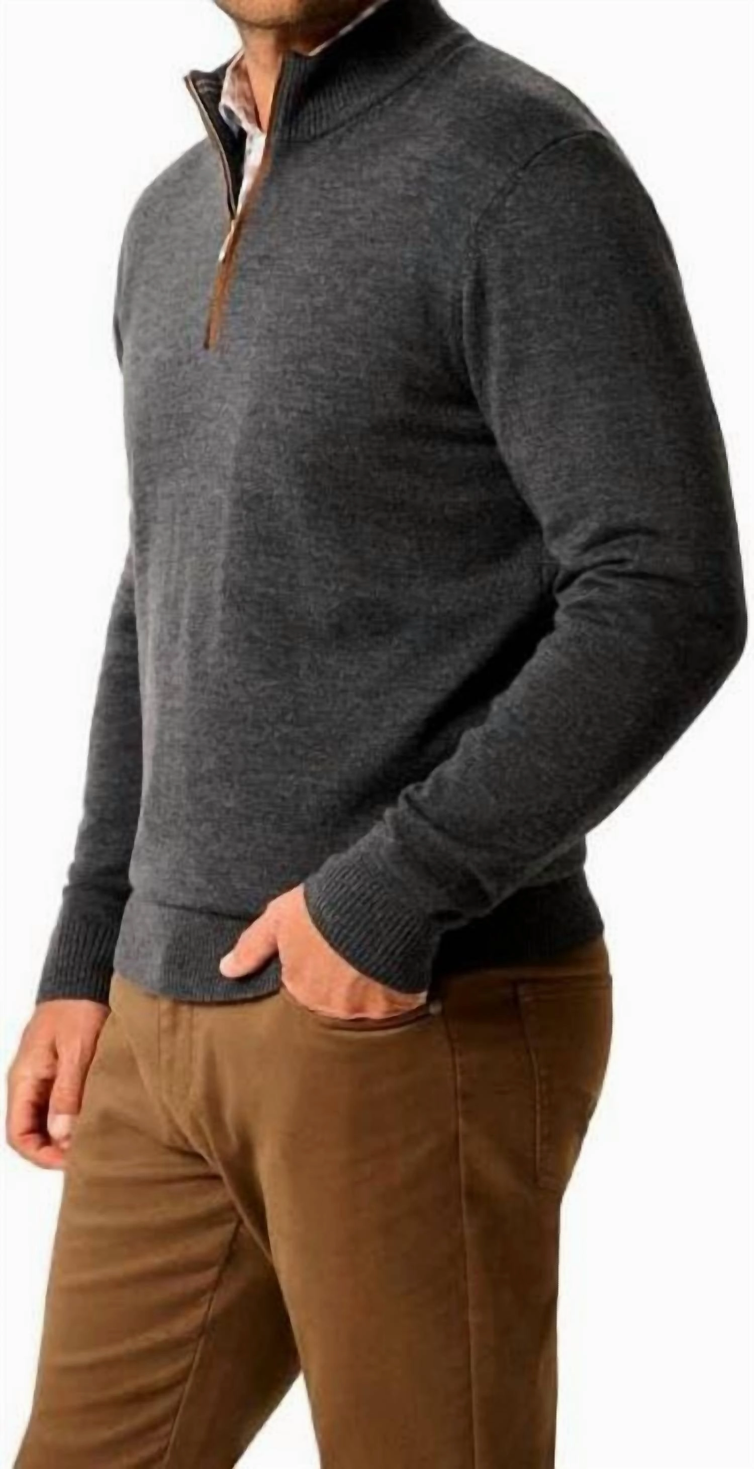 Raynor Merino 1/4 Zip Sweater In Smoke