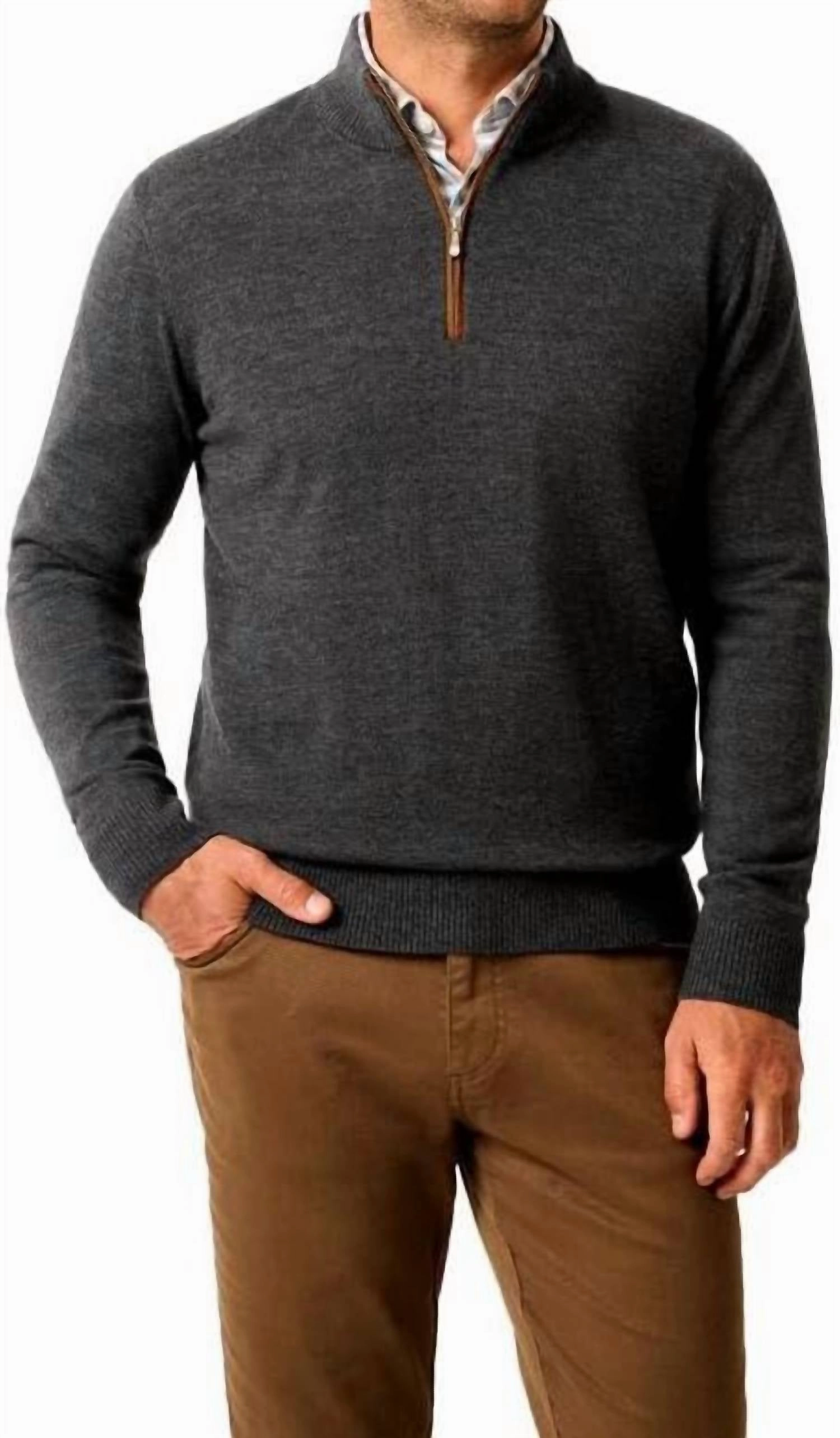 Raynor Merino 1/4 Zip Sweater In Smoke