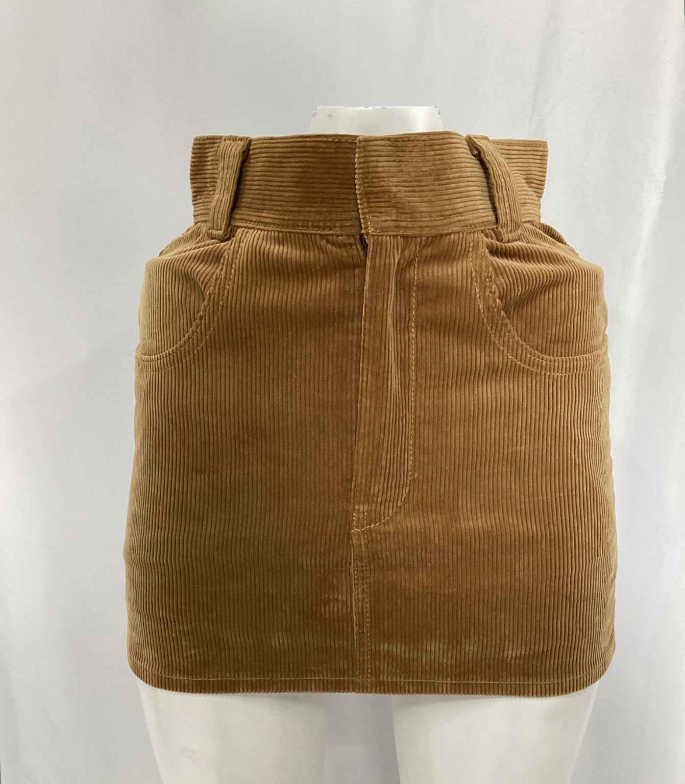 Re/Done High-Rise Mini Skirt in Brown Corduroy