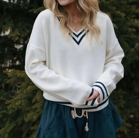 Rebecca Sweater In Ivory/navy Tops Womens - camisoles best price