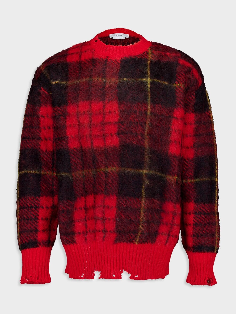 Red Tartan Oversized Mohair Distressed Jumper Knitwear Mens - men's sweaters sale
