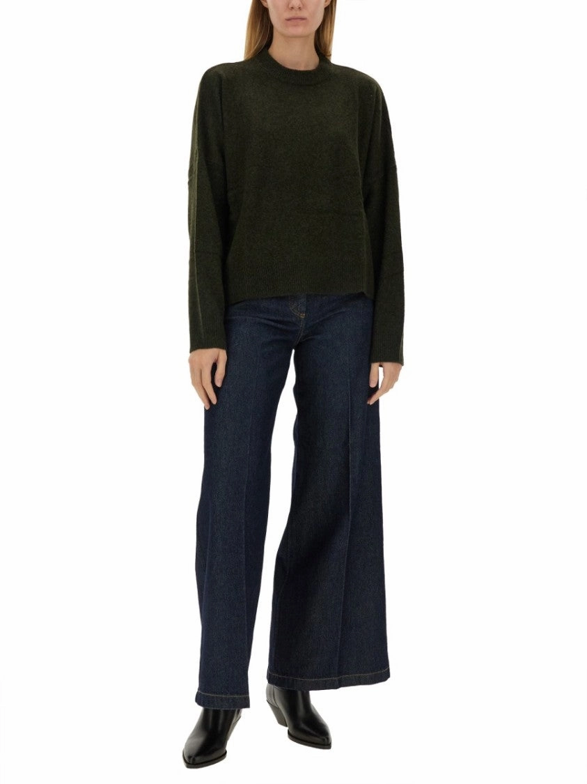 Relaxed Fit Green Wool Jersey Sweater
