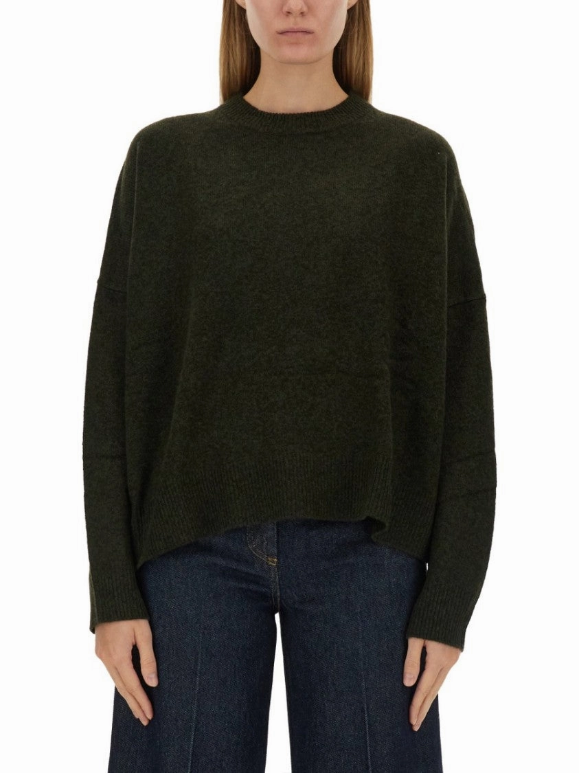 Relaxed Fit Green Wool Jersey Sweater Tops Womens - silk tops clearance