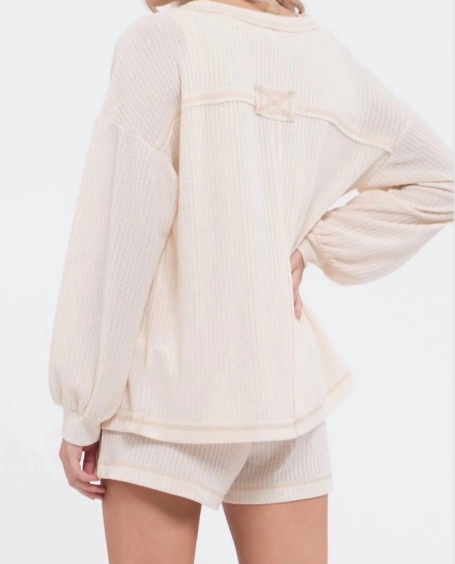 Reverse Stitched Open Front Cardigan In Cream