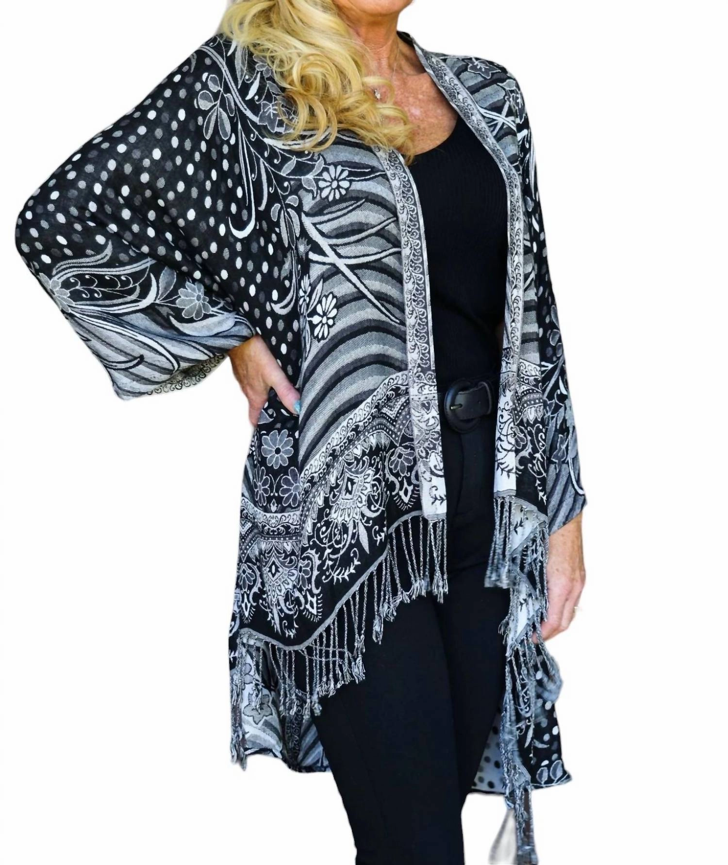Reversible Kimono Cardigan In Black And White