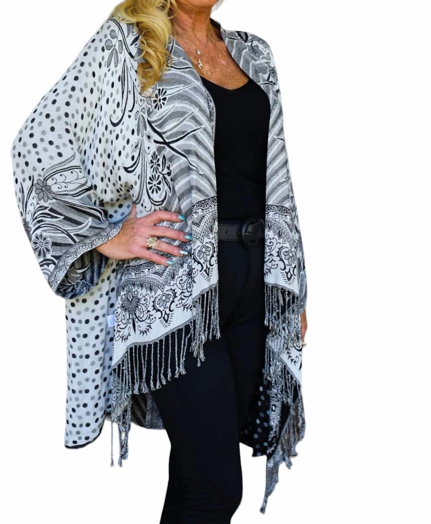 Reversible Kimono Cardigan In Black And White