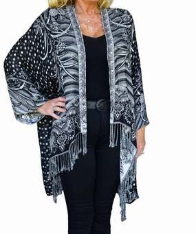 Reversible Kimono Cardigan In Black And White Tops Womens - asymmetrical tops