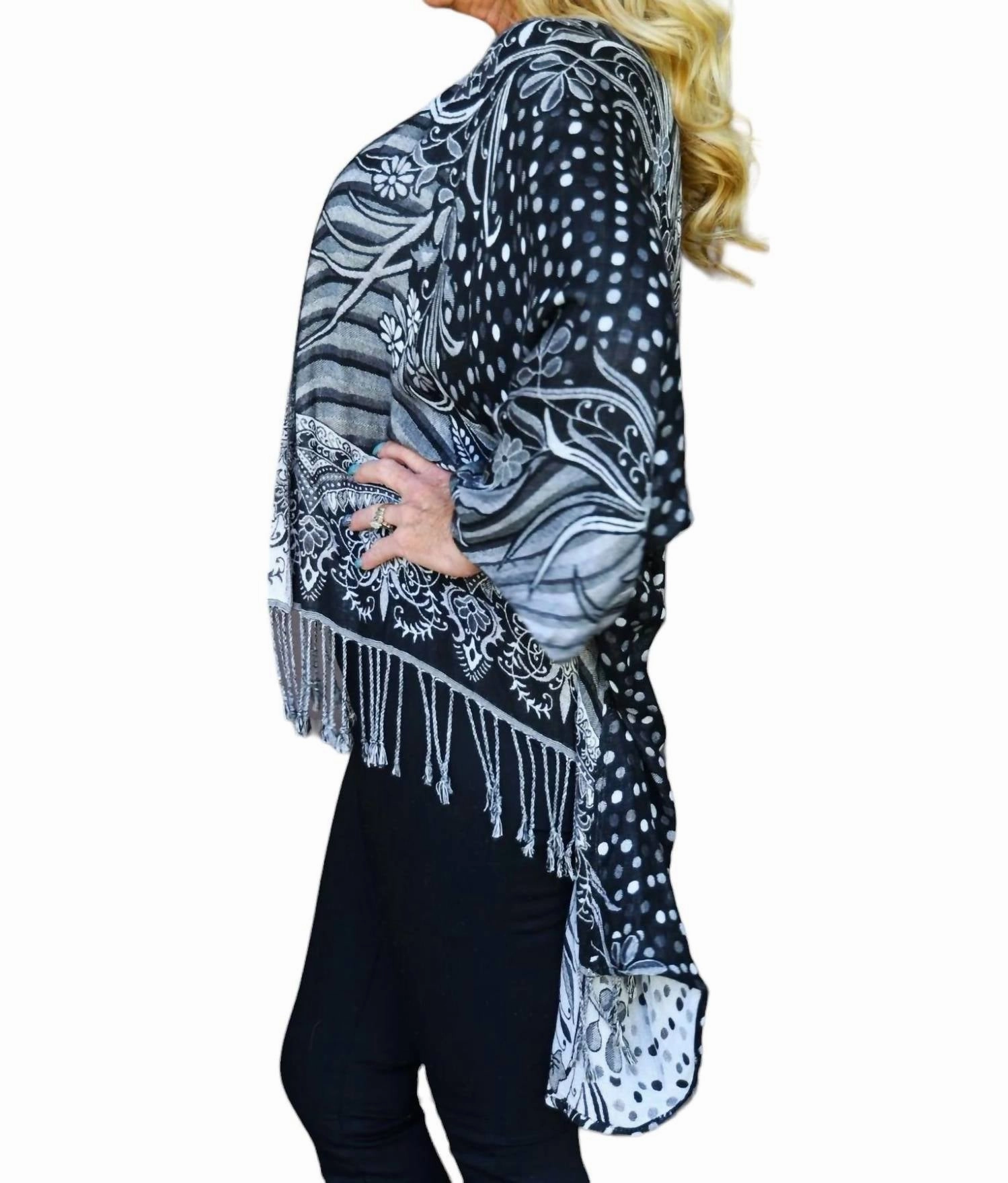 Reversible Kimono Cardigan In Black And White
