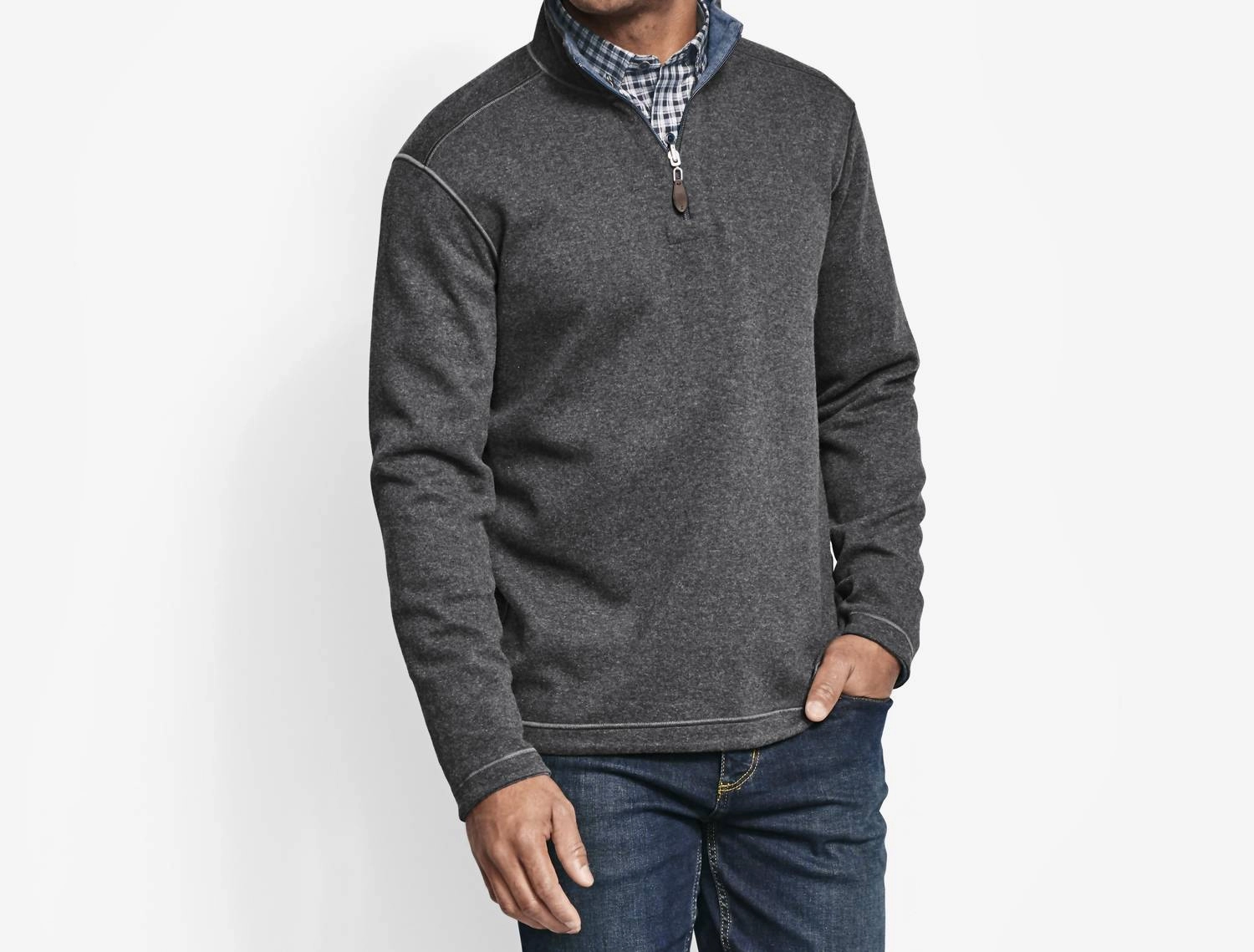 Reversible Solid 1/4 Zip Sweater In Charcoal/blue