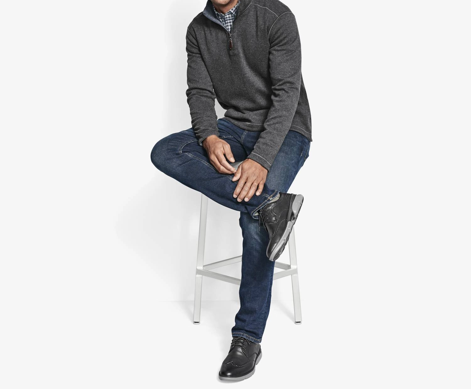 Reversible Solid 1/4 Zip Sweater In Charcoal/blue